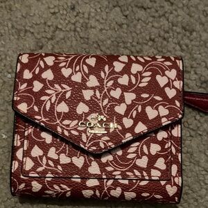 Coach Red and Cream Heart Pattern Wallet